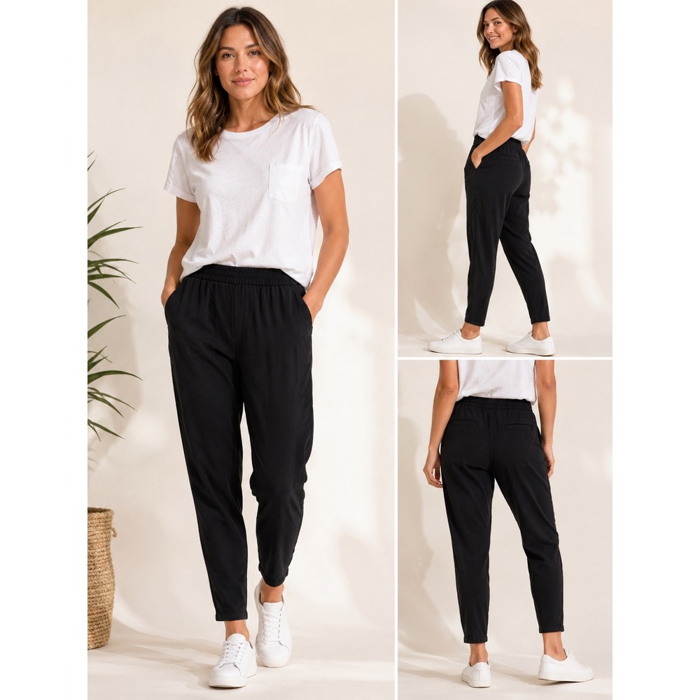 Marine‎ Layer Allison Pant Black Tapered Elastic Waist Pull On Trousers Small